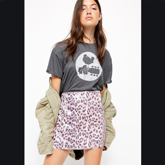 Free People Skinny Sequin Pink Cheetah Skirt Mini - Picture 2 of 9
